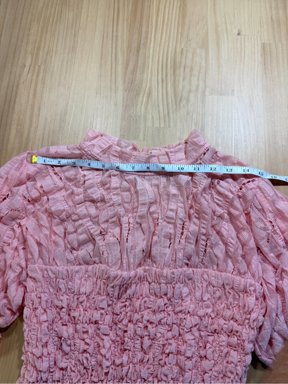 Free People Blush Pink Smocked Lace-Panel Blouse B7 - Picture 3 of 6